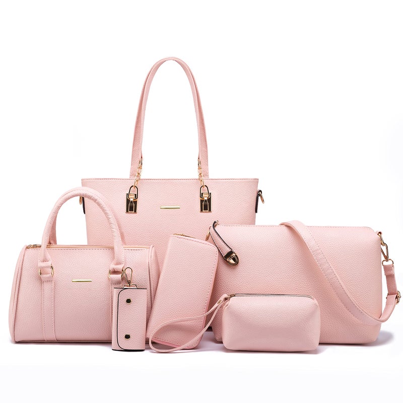 2E-youth Women Designer Purses And Handbags Set Satchel Shoulder Bags Tote Bags 6pcs Wallets (light pink) - Image 1